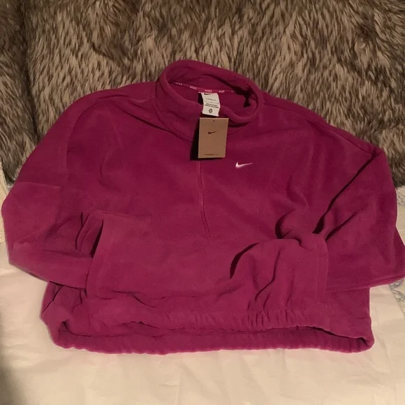 Nike One Therma-FIT Oversized 1/2 Zip Fleece Med Pink Women's/Magenta Sweatshirt - Picture 8 of 8